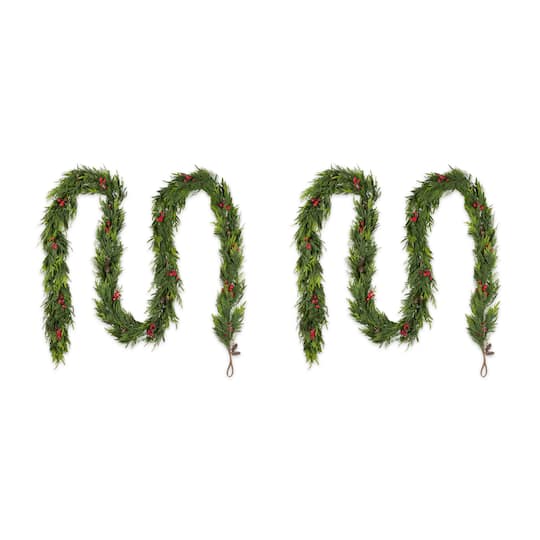 Glitzhome® 18ft. Christmas PE Dripping Garland with Pinecones and Red Berries, Set of 2